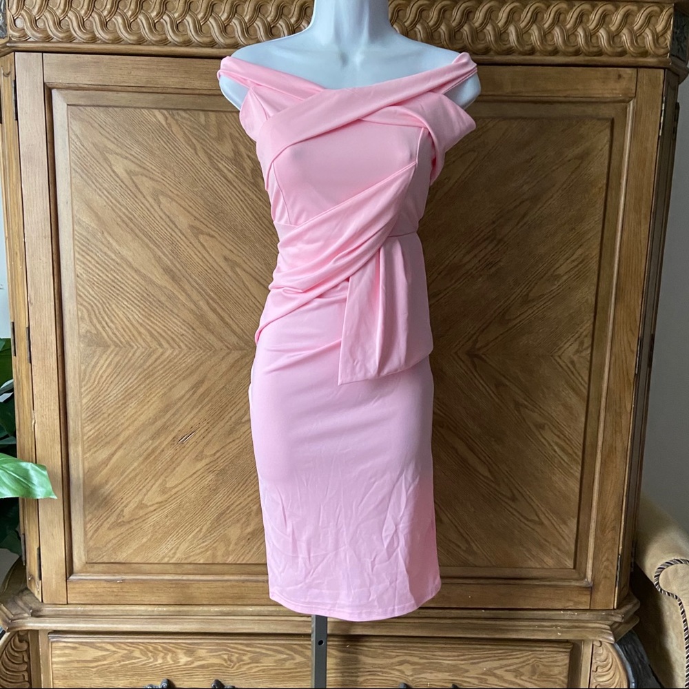 CBR pink off the shoulder peplum bodycon dress